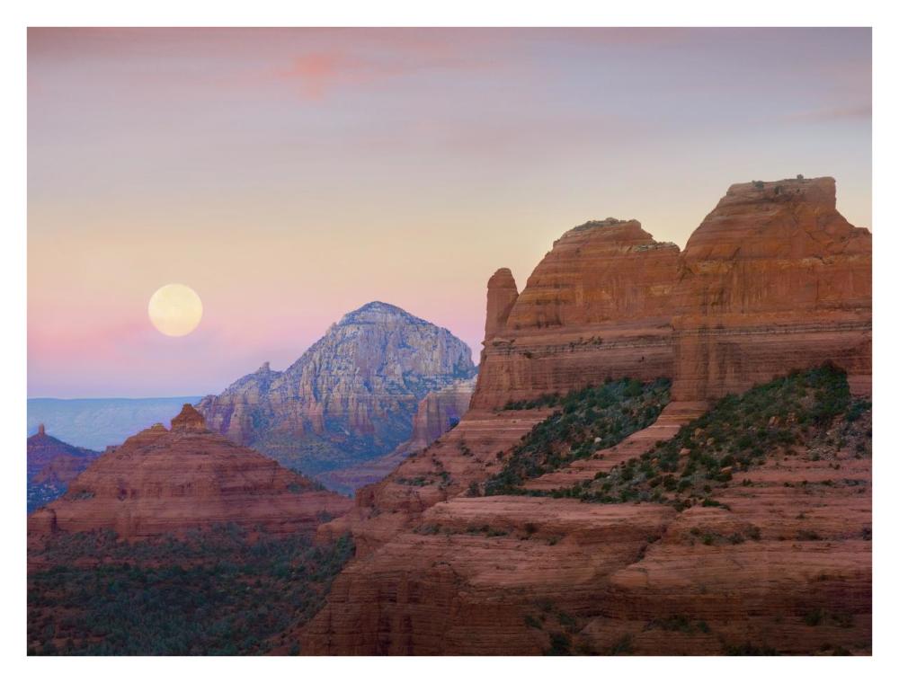 Moon setting as seen from Shelby Hill, Sedona, Arizona-Paper Art-34"x26"