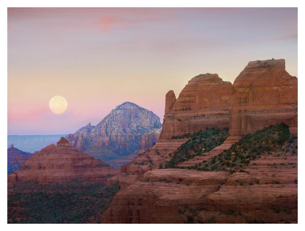 Moon setting as seen from Shelby Hill, Sedona, Arizona-Paper Art-42"x32"