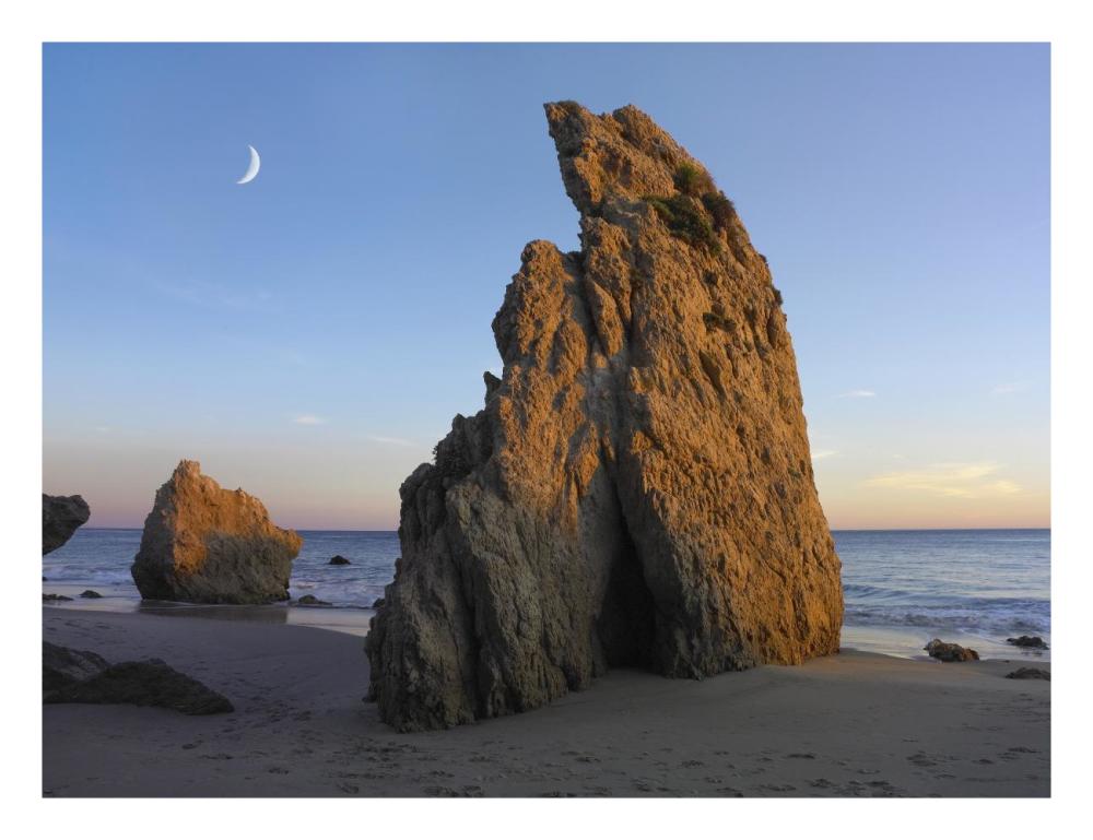 Crescent moon over El Matador Beach, Malibu, California-Paper Art-26"x20"