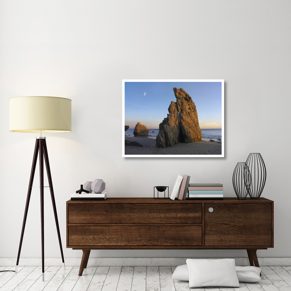Crescent moon over El Matador Beach, Malibu, California-Paper Art-42&quotx32"