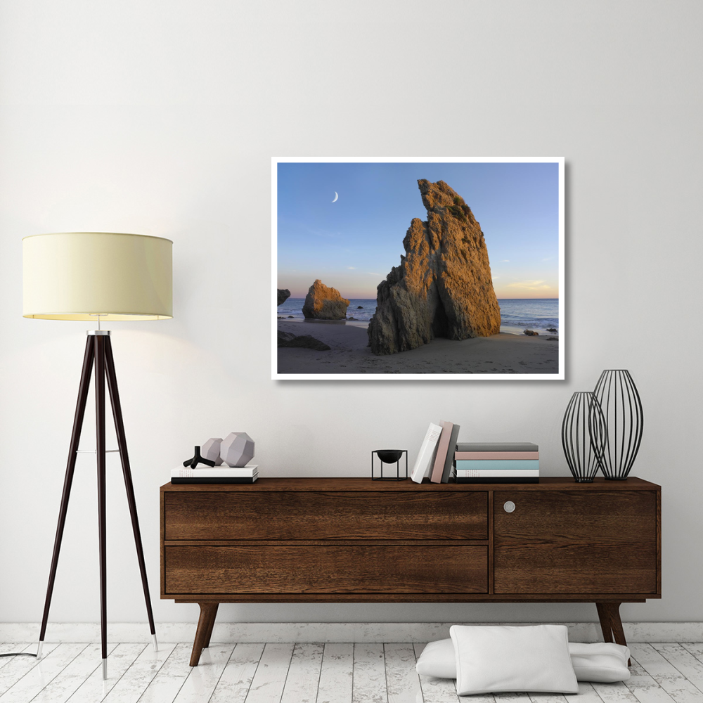 Crescent moon over El Matador Beach, Malibu, California-Paper Art-50&quotx38"