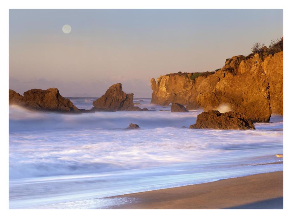 Seastacks and full moon at El Matador Beach, California-Paper Art-34"x26"