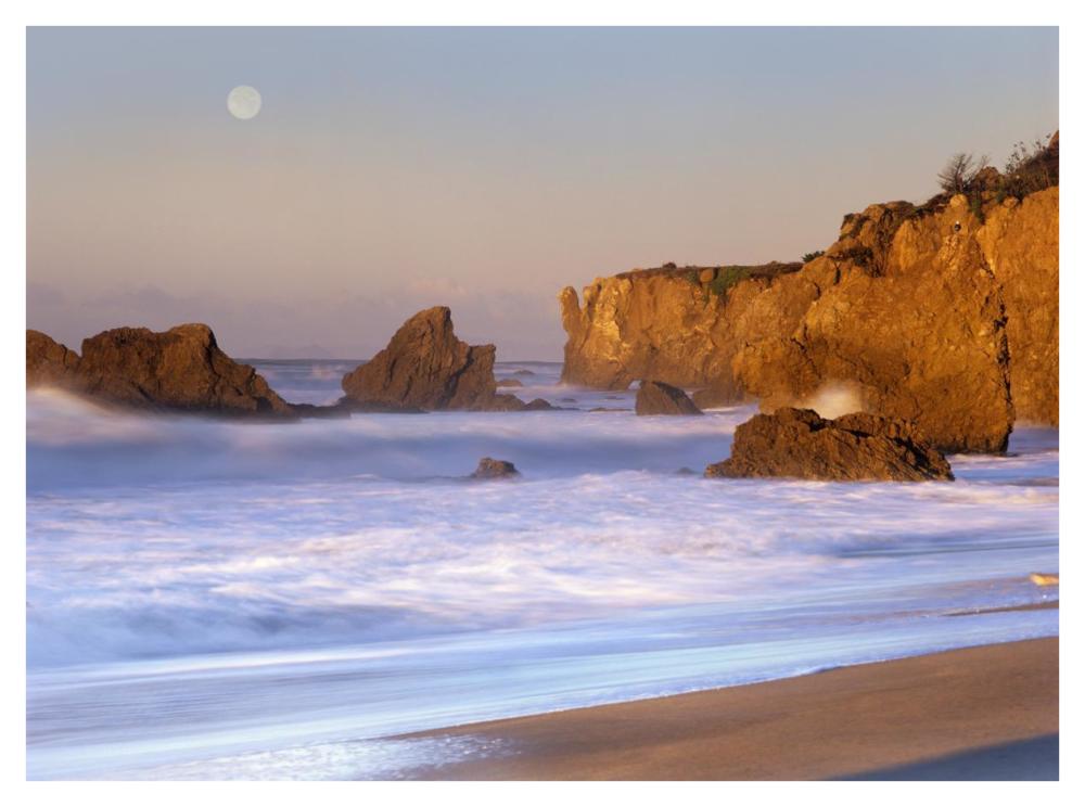Seastacks and full moon at El Matador Beach, California-Paper Art-42"x32"