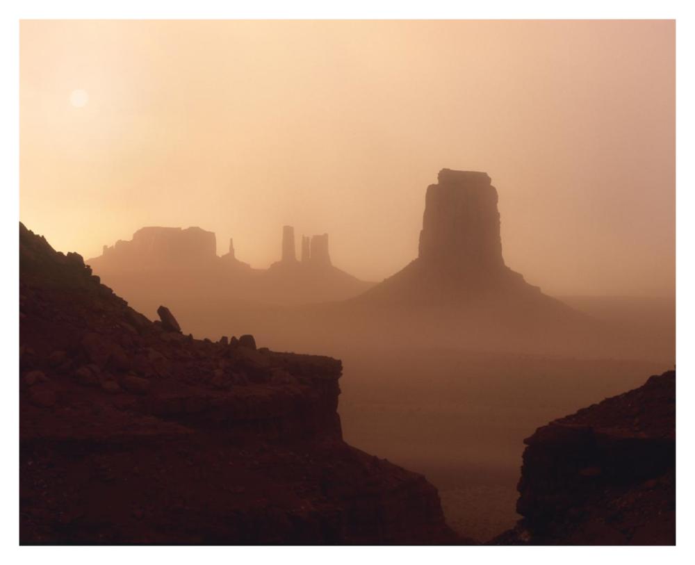 Sandstorm enshrouding mittens, Monument Valley, Arizona-Paper Art-37"x30"