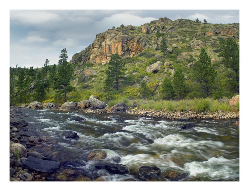 Rapids with cliffs above Cache La Poudre River, Colorado-Paper Art-26"x20"