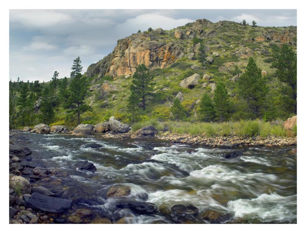Rapids with cliffs above Cache La Poudre River, Colorado-Paper Art-34"x26"