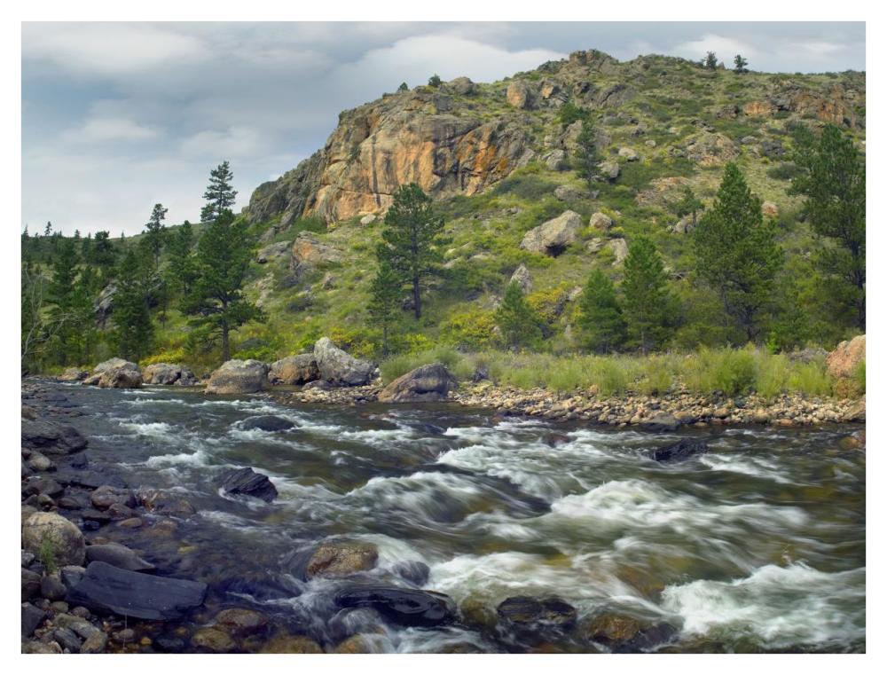 Rapids with cliffs above Cache La Poudre River, Colorado-Paper Art-42"x32"