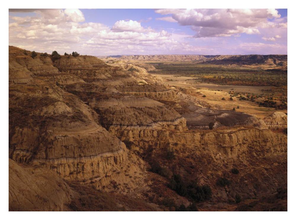 Badlands in Theodore Roosevelt National Park, North Dakota-Paper Art-18"x14"