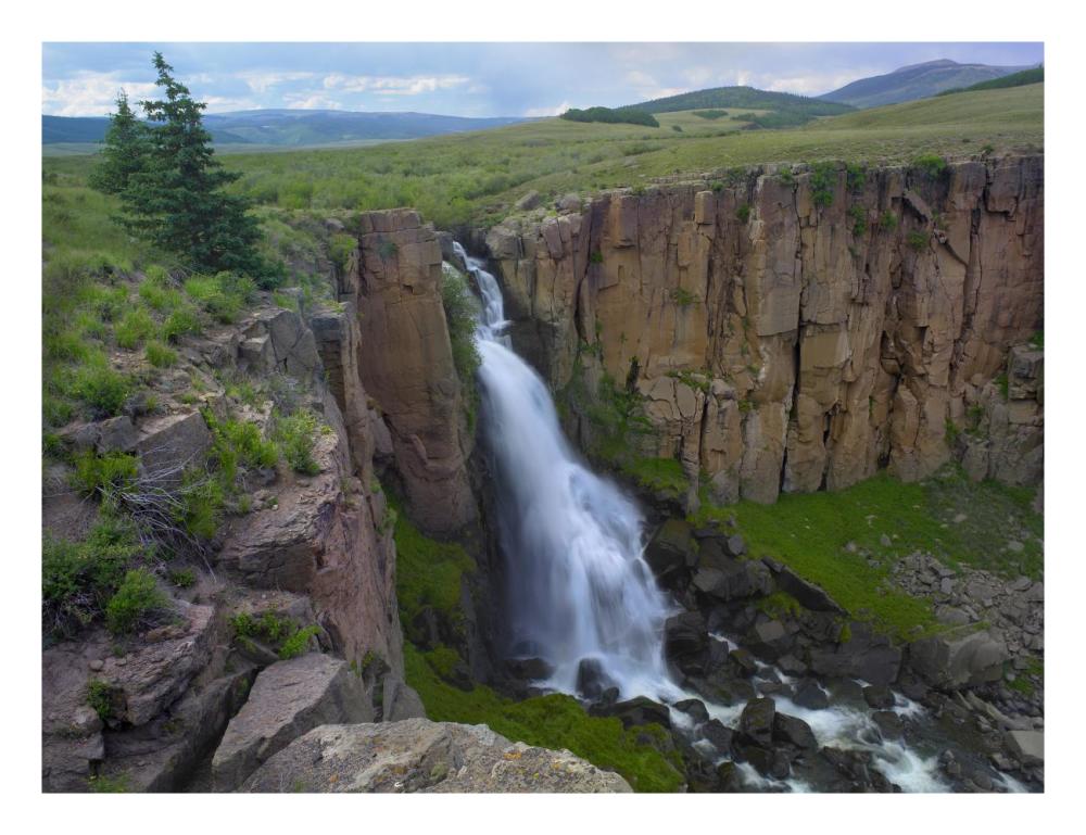 North Clear Creek Waterfall cascading down cliff, Colorado-Paper Art-26"x20"
