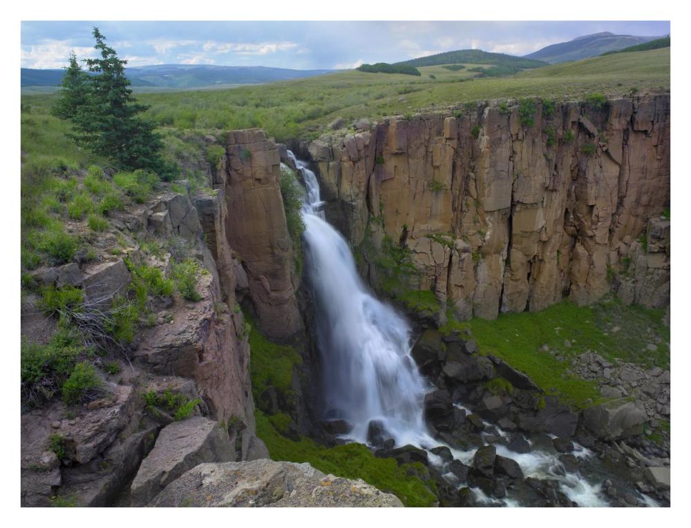 North Clear Creek Waterfall cascading down cliff, Colorado-Paper Art-34"x26"