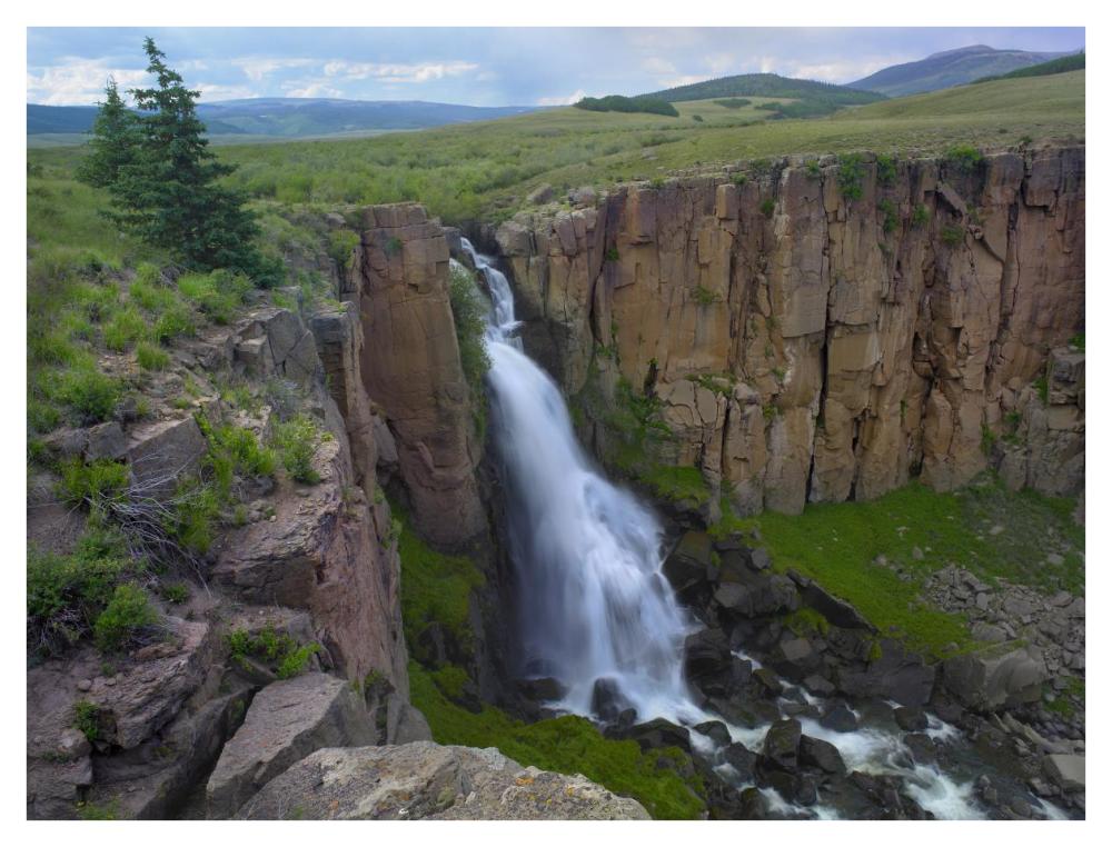 North Clear Creek Waterfall cascading down cliff, Colorado-Paper Art-42"x32"