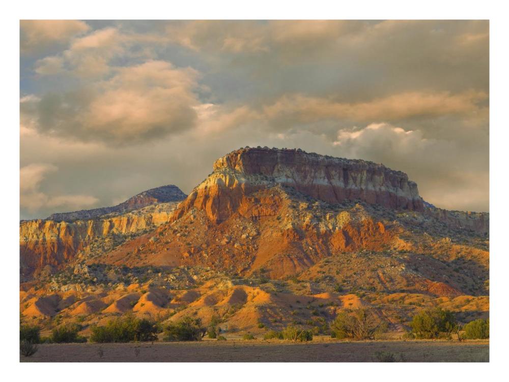 Sandstone butte showing sedimentary rock layers, New Mexico-Paper Art-26"x20"