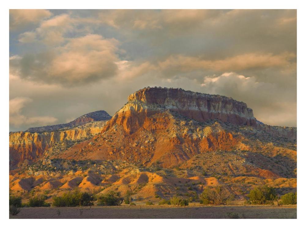 Sandstone butte showing sedimentary rock layers, New Mexico-Paper Art-34"x26"