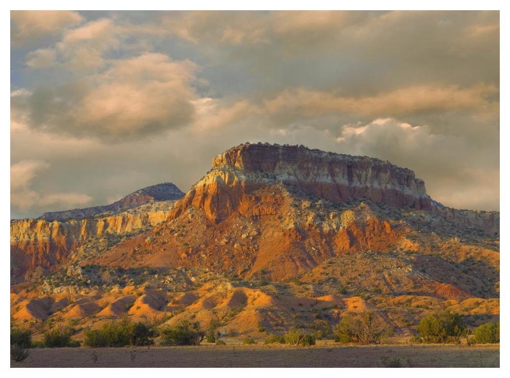 Sandstone butte showing sedimentary rock layers, New Mexico-Paper Art-50"x38"