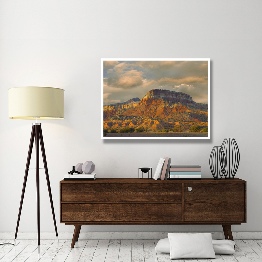 Sandstone butte showing sedimentary rock layers, New Mexico-Paper Art-50&quotx38"