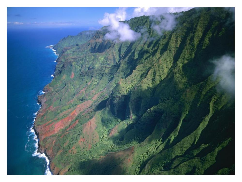 Rugged cliffs along Na Pali Coast State Park, Kauai, Hawaii-Paper Art-18"x14"