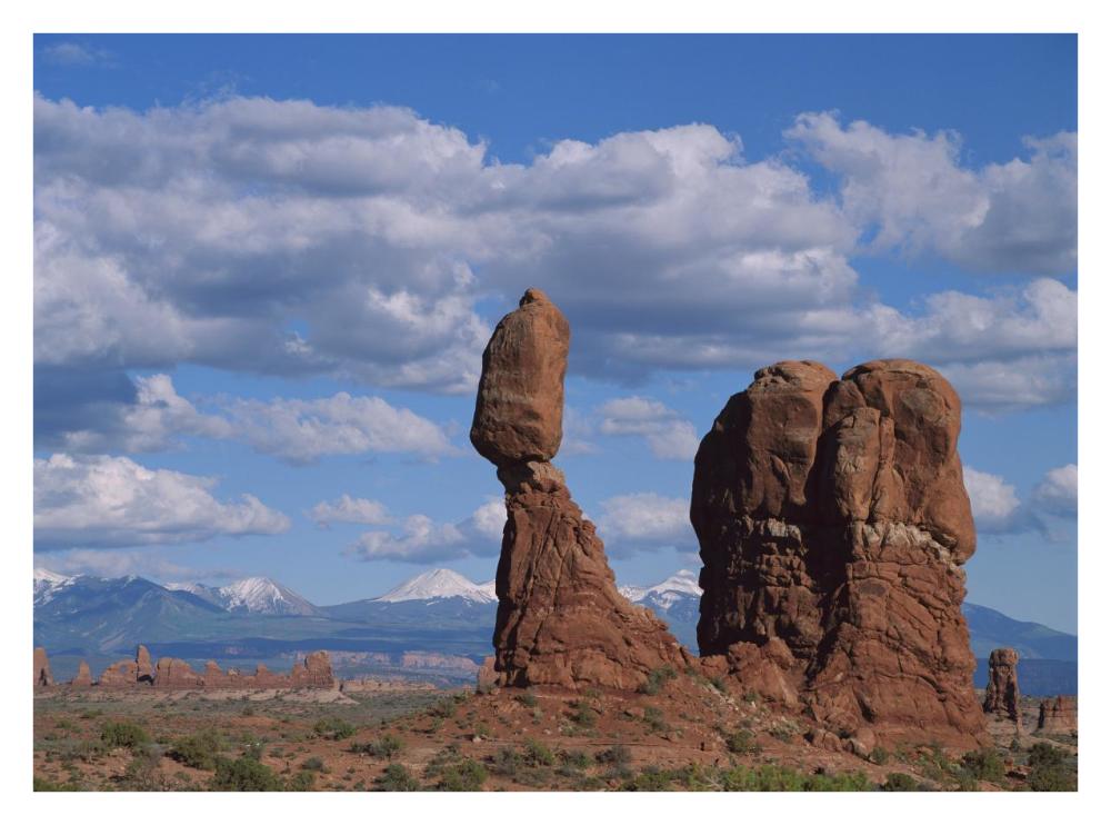 Balanced rock under cloudy skies, Arches National Park, Utah-Paper Art-34"x26"