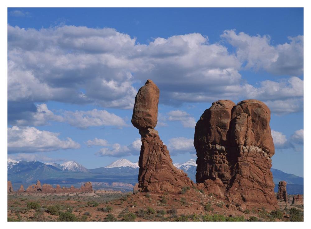 Balanced rock under cloudy skies, Arches National Park, Utah-Paper Art-42"x32"