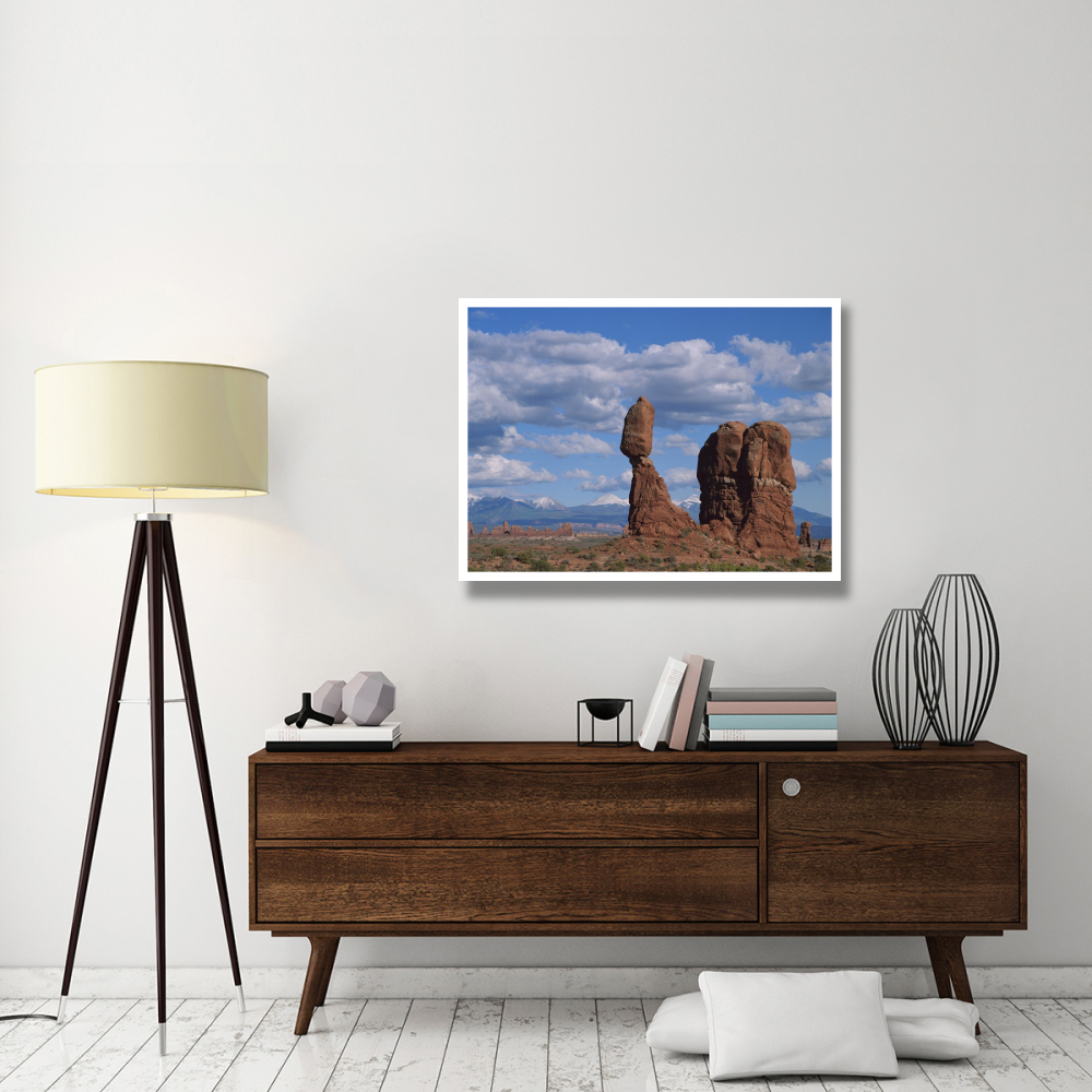 Balanced rock under cloudy skies, Arches National Park, Utah-Paper Art-42&quotx32"