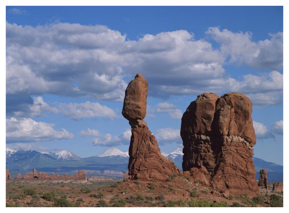 Balanced rock under cloudy skies, Arches National Park, Utah-Paper Art-50"x38"
