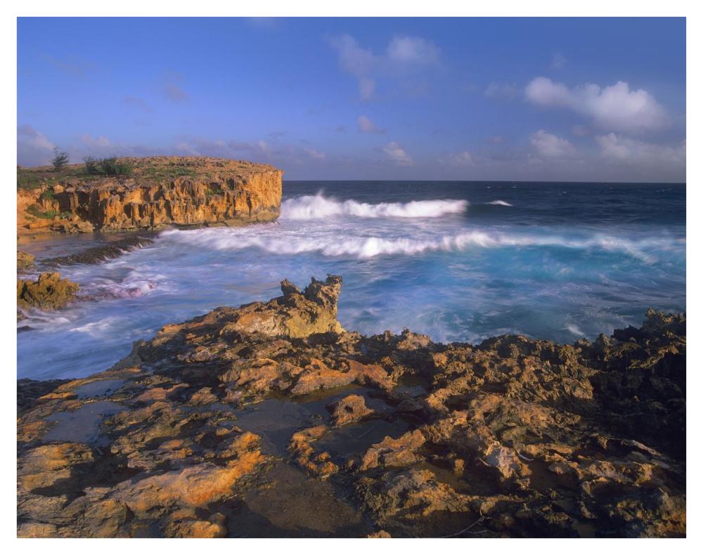 Pacific Ocean waves and cliffs at Keoneloa Bay, Kauai, Hawaii-Paper Art-42"x32"