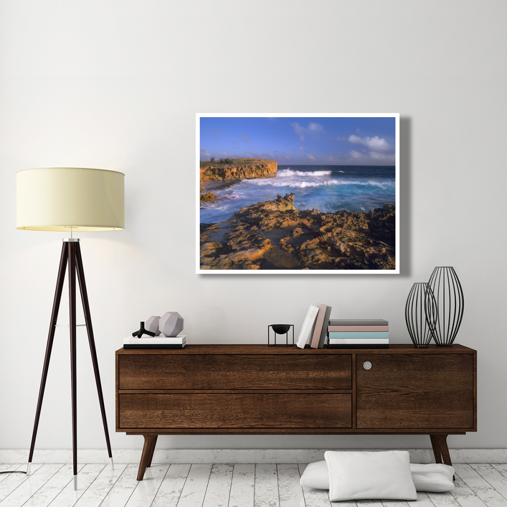 Pacific Ocean waves and cliffs at Keoneloa Bay, Kauai, Hawaii-Paper Art-50&quotx38"