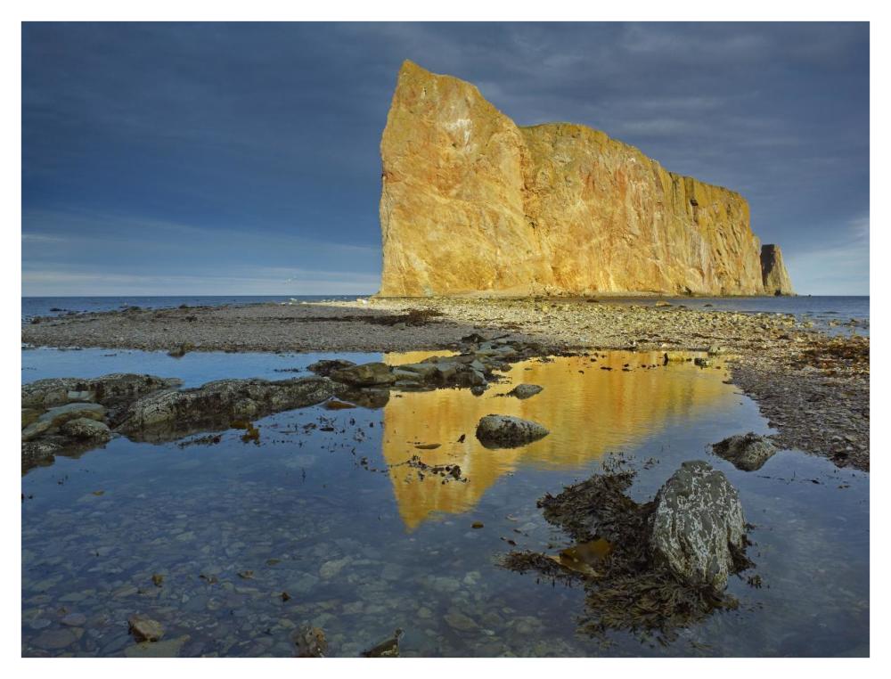 Coastline and Perce Rock, a limestone formation, Quebec, Canada-Paper Art-42"x32"