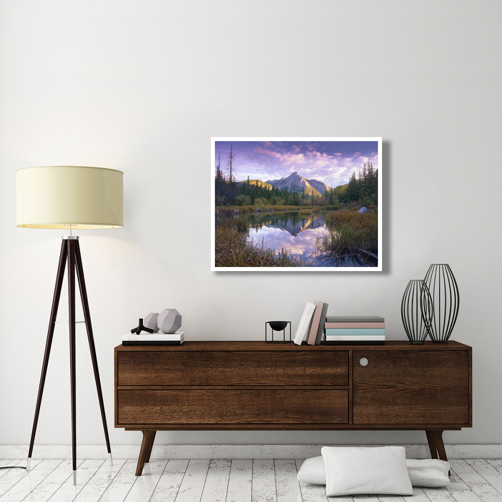 Mount Lorette and spruce trees reflected in lake, Alberta, Canada-Paper Art-42&quotx32"