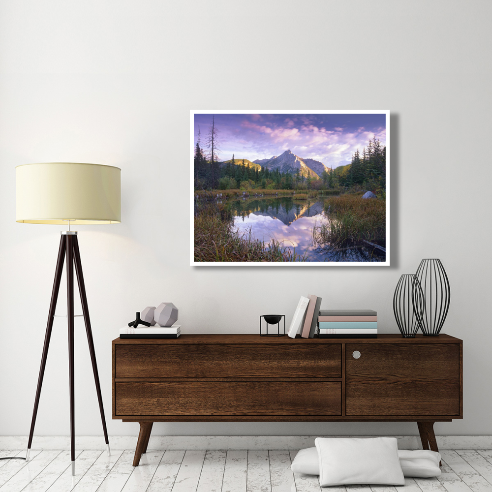Mount Lorette and spruce trees reflected in lake, Alberta, Canada-Paper Art-50&quotx38"