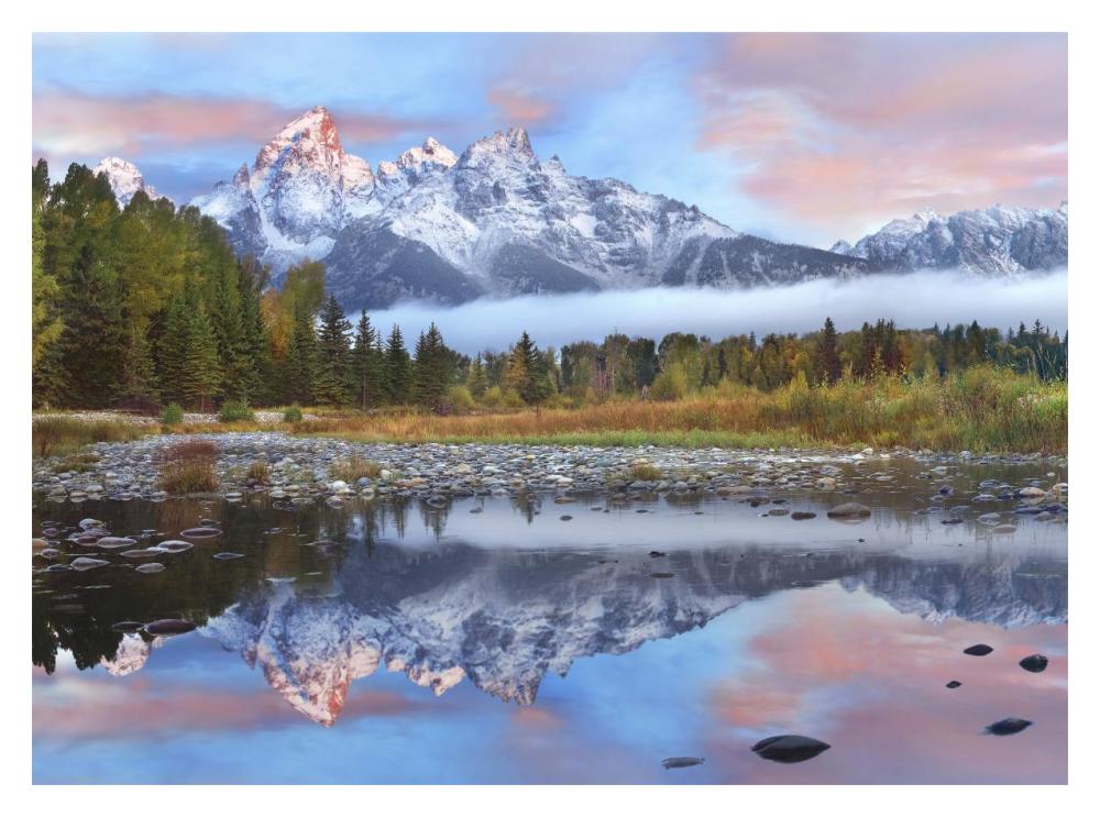 Grand Tetons reflected in lake, Grand Teton National Park, Wyoming-Paper Art-18"x14"