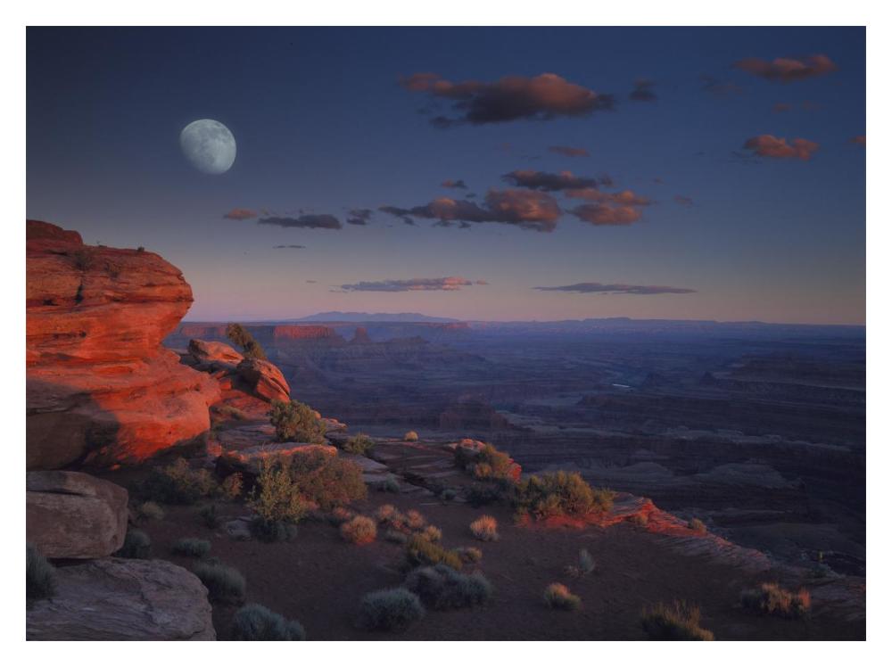 Moon over Canyonlands National Park from Green River Overlook, Utah-Paper Art-18"x14"