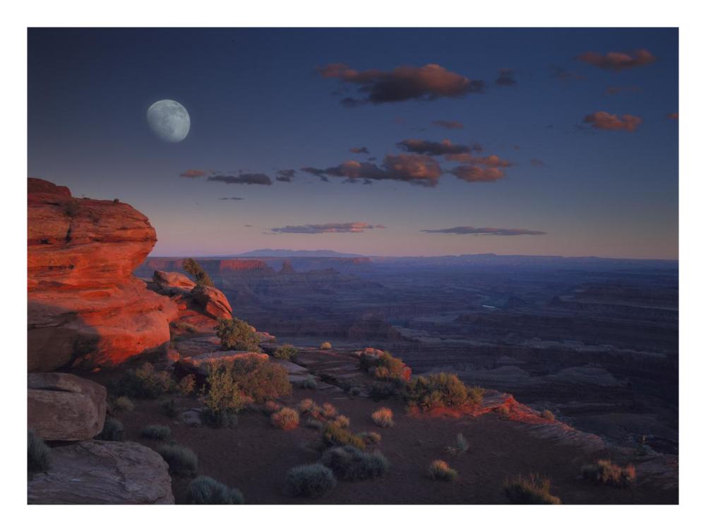 Moon over Canyonlands National Park from Green River Overlook, Utah-Paper Art-26"x20"