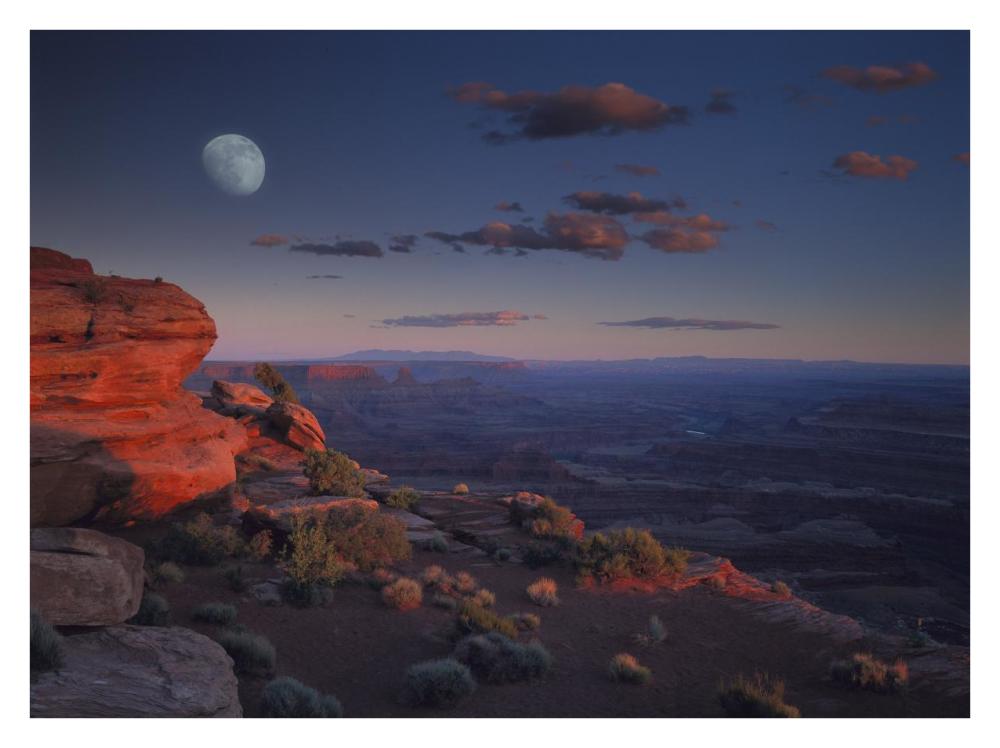 Moon over Canyonlands National Park from Green River Overlook, Utah-Paper Art-34"x26"