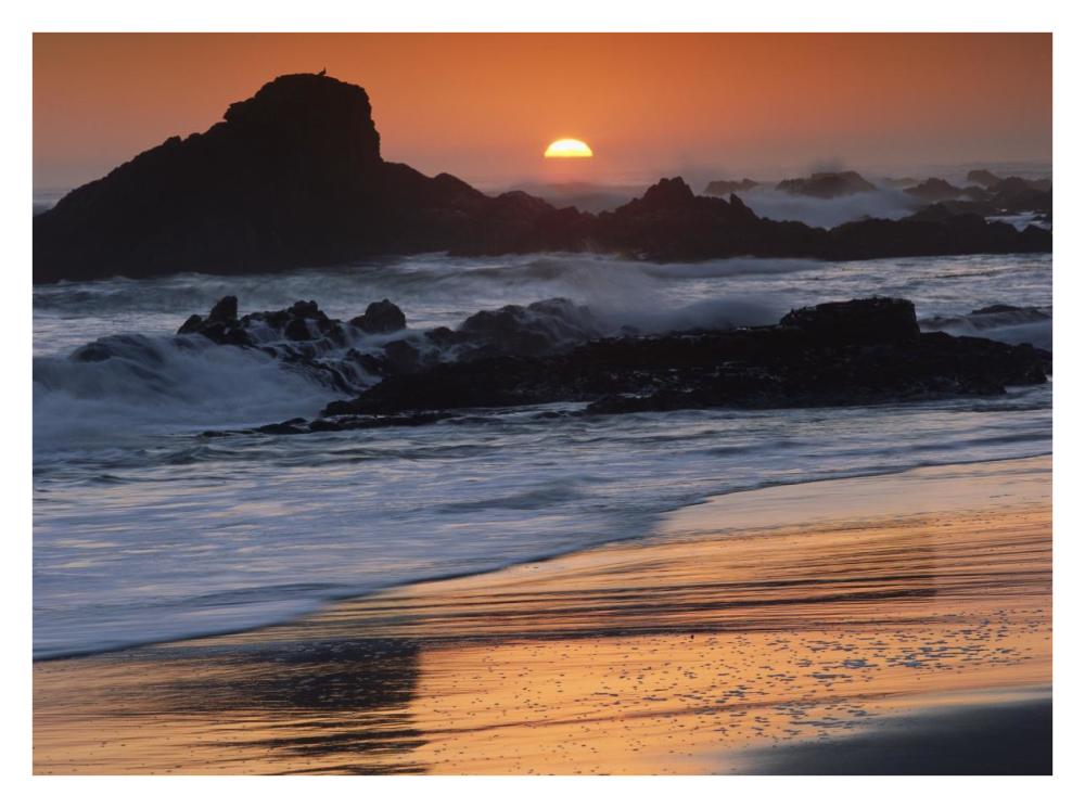 Crashing surf on rocks at sunset, Point Piedras Blancas, California-Paper Art-34"x26"