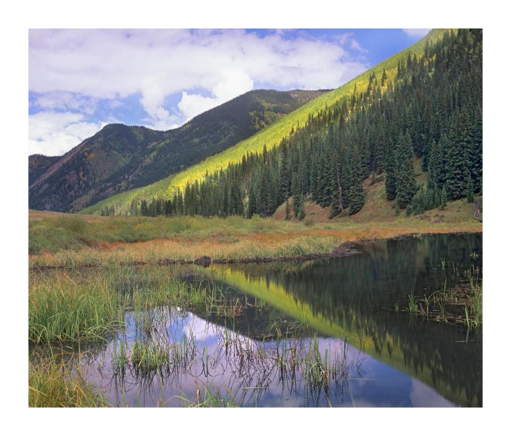 Pond and mountains, Maroon Bells-Snowmass Wilderness Area, Colorado-Paper Art-18"x15.28"