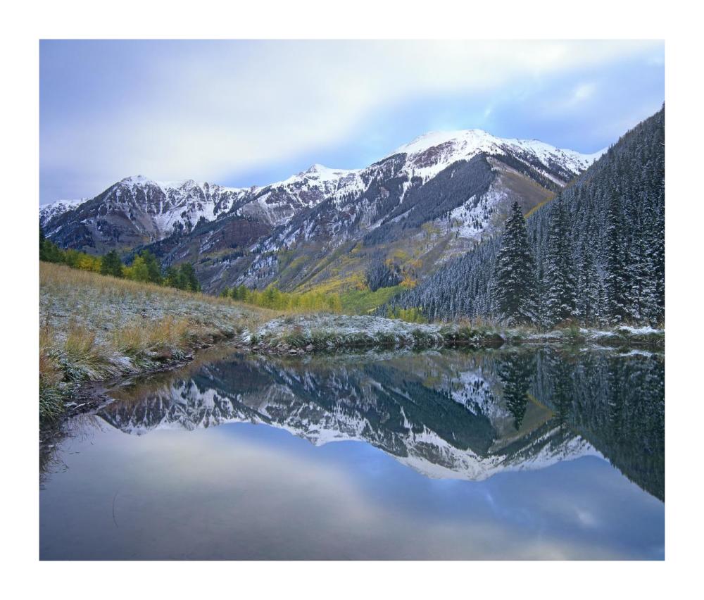 Pond and mountains, Maroon Bells-Snowmass Wilderness Area, Colorado-Paper Art-18"x15.28"