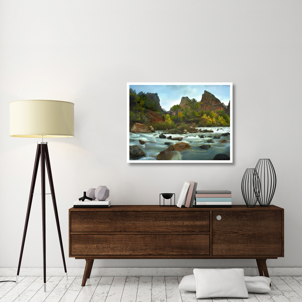 Court of the Patriarchs rising above river, Zion National Park, Utah-Paper Art-42&quotx32"