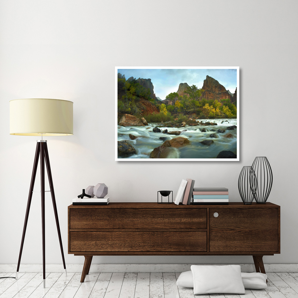 Court of the Patriarchs rising above river, Zion National Park, Utah-Paper Art-50&quotx38"