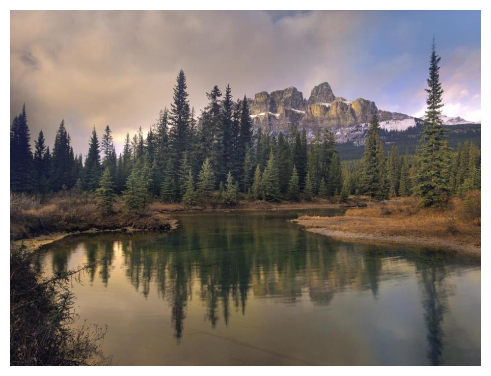 Castle Mountain and boreal forest reflected in lake, Alberta, Canada-Paper Art-50"x38"