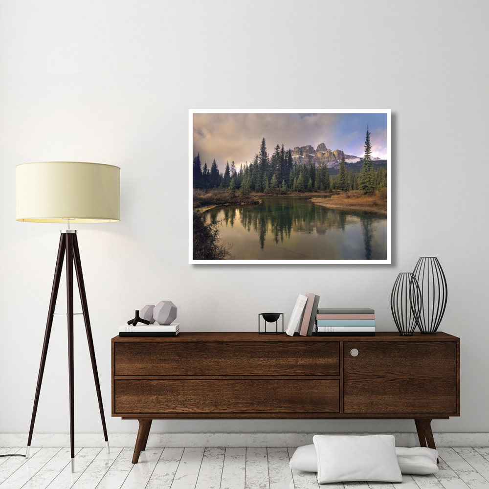 Castle Mountain and boreal forest reflected in lake, Alberta, Canada-Paper Art-50&quotx38"