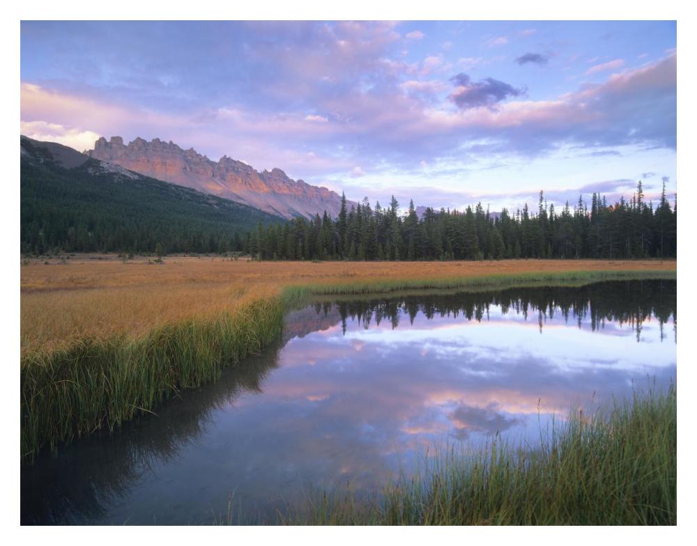Dolomite Peak and Bow River backwaters, Banff National Park, Alberta-Paper Art-18"x14"