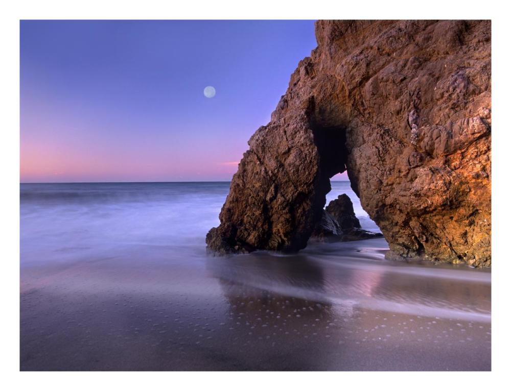 Sea arch and full moon over El Matador State Beach, Malibu, California-Paper Art-26"x20"