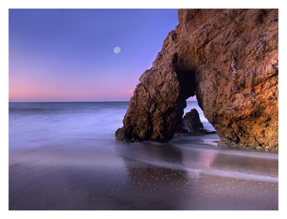 Sea arch and full moon over El Matador State Beach, Malibu, California-Paper Art-34"x26"