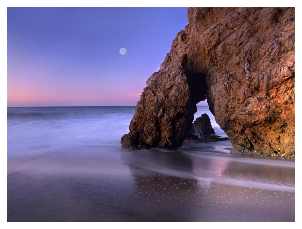 Sea arch and full moon over El Matador State Beach, Malibu, California-Paper Art-42"x32"