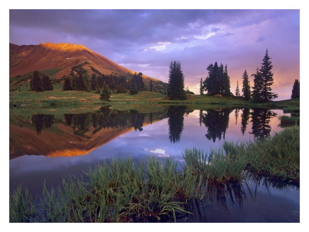 Mount Baldy at sunset reflected in lake along Paradise Divide, Colorado-Paper Art-34"x26"