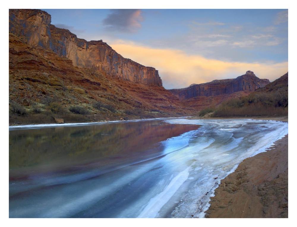 Ice on the Colorado River beneath sandstone cliffs, Cataract Canyon, Utah-Paper Art-34"x26"