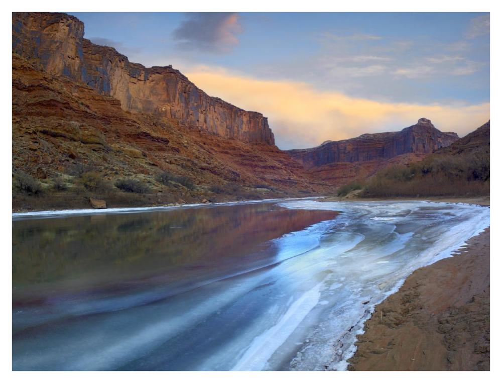 Ice on the Colorado River beneath sandstone cliffs, Cataract Canyon, Utah-Paper Art-42"x32"