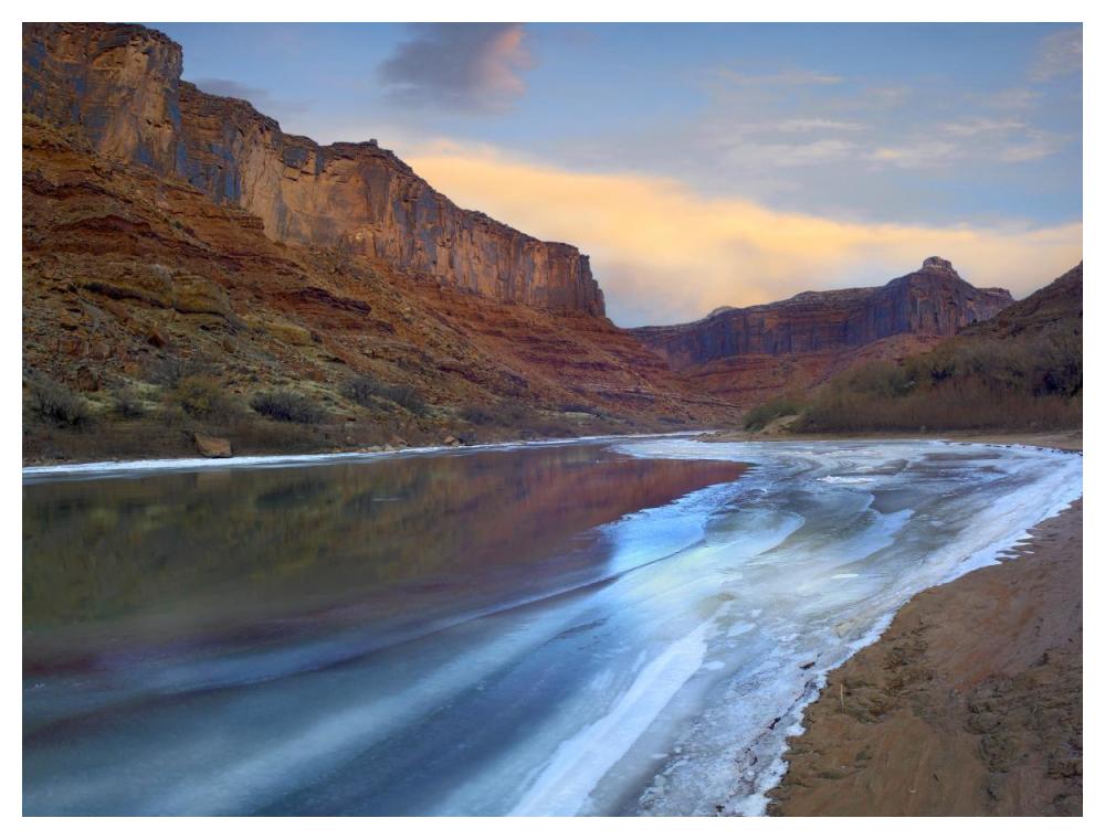 Ice on the Colorado River beneath sandstone cliffs, Cataract Canyon, Utah-Paper Art-50"x38"