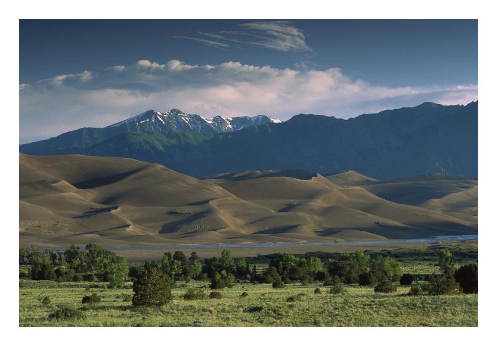 750 foot tall sand dunes rise against the Sangre de Cristo Mountains, Great Sand Dunes National Monument, Colorado-Paper Art-26"x18"