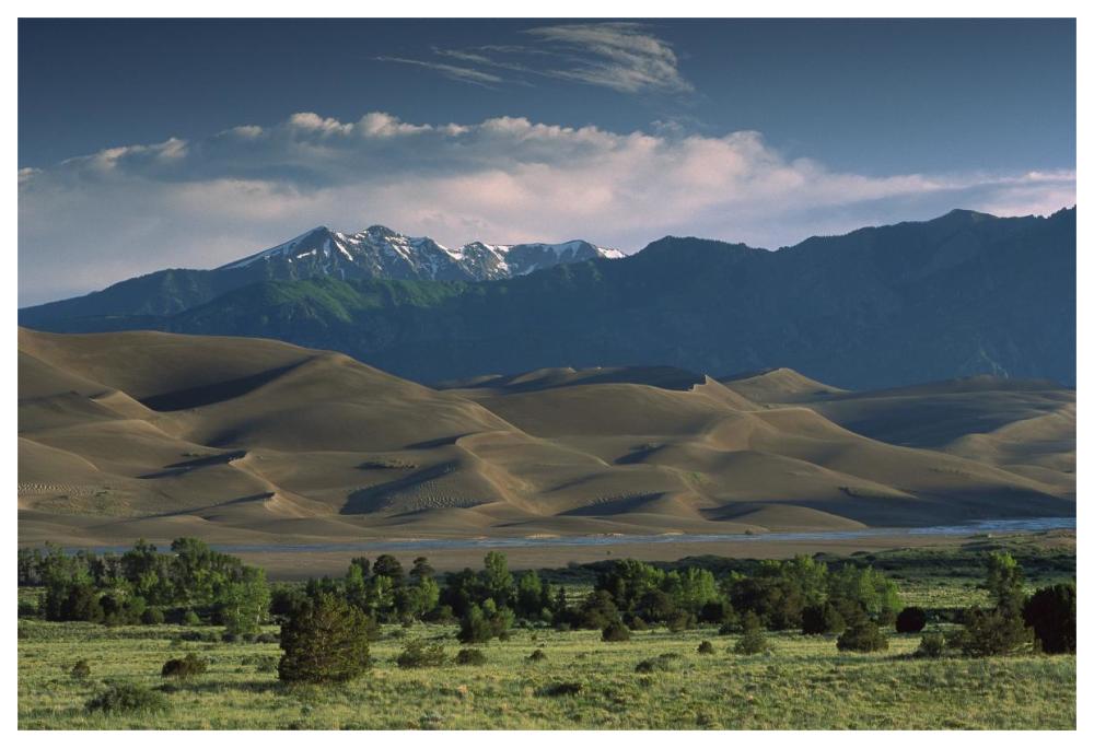750 foot tall sand dunes rise against the Sangre de Cristo Mountains, Great Sand Dunes National Monument, Colorado-Paper Art-62"x42"